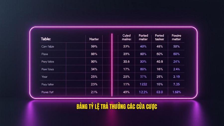 Bảng so sánh các cửa cược và tỷ lệ trả thưởng